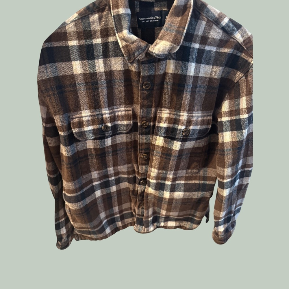 Abercrombie & Fitch Mens Brown Plaid Flannel Shirt Soft A&F Collection Medim